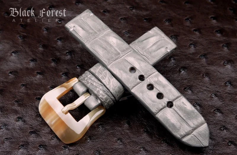 22mm Handmade Genuine Alligator Double Hornback Strap QK10