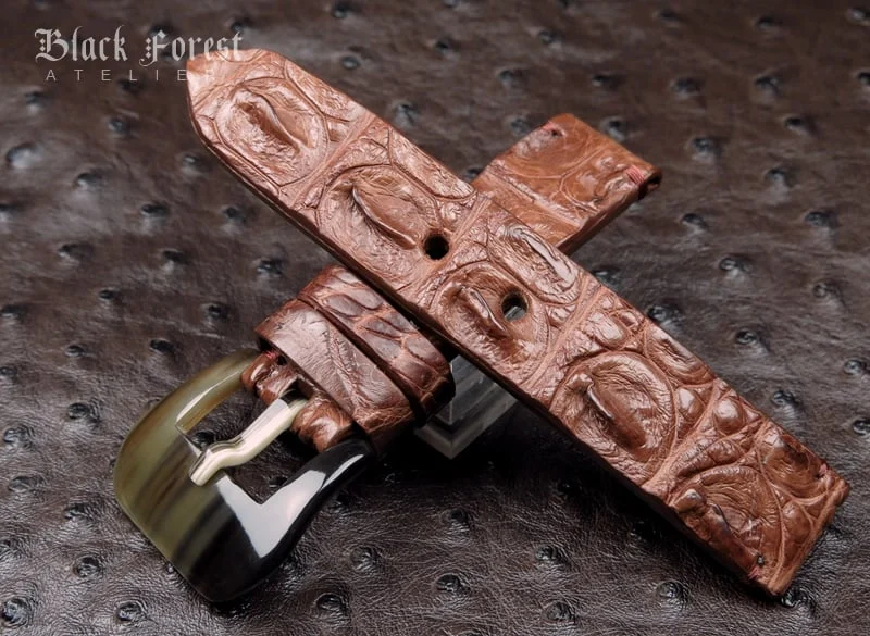 22mm Handmade Genuine Alligator Double Hornback Strap QK12