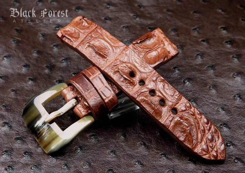 22mm Handmade Genuine Alligator Double Hornback Strap QK14