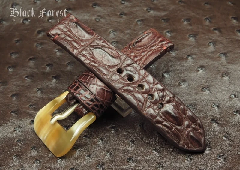 22mm Handmade Genuine Alligator Double Hornback Strap QK18