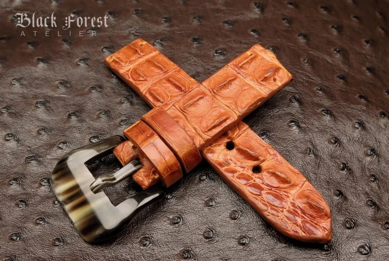 22mm Handmade Genuine Alligator Double Hornback Strap QK33