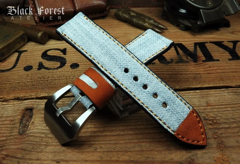 Jeans-auf-Leder-Uhrenarmband Nr302