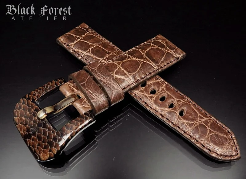 24mm/22mm Padded Handmade Genuine Alligator / Crocodile Belly Strap for Panerai Nr.431