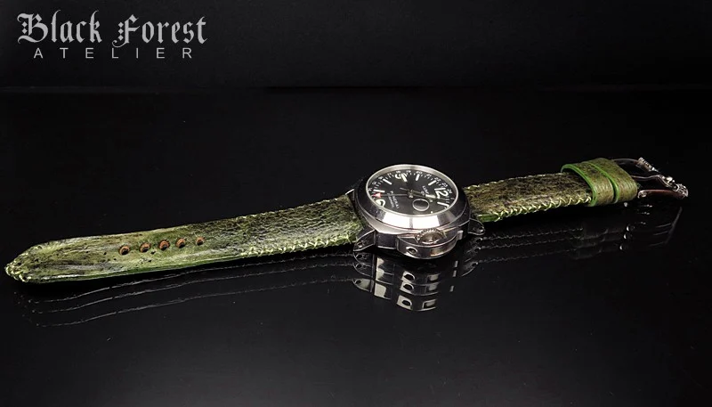 24mm/22mm Padded Handmade Toad/Frog Skin Strap Tribal Stitching DE452 – image 4