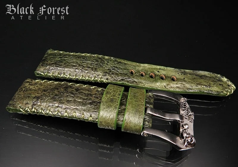 24mm/22mm Padded Handmade Toad/Frog Skin Strap Tribal Stitching DE452 – image 3