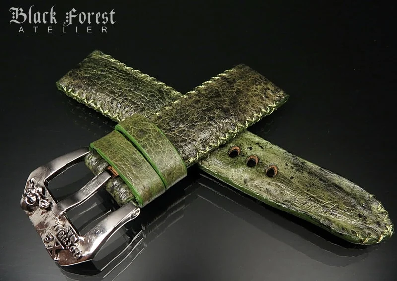 24mm/22mm Padded Handmade Toad/Frog Skin Strap Tribal Stitching DE452