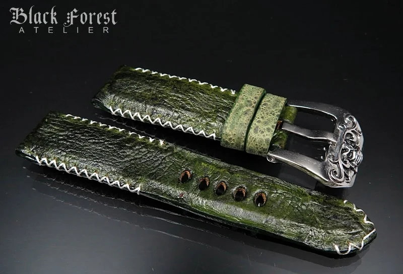 24mm/22mm Padded Handmade Toad/Frog Skin Strap Tribal Stitching DE453 – image 3