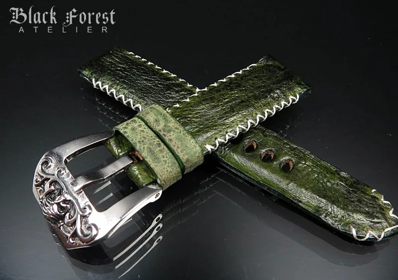 24mm/22mm Padded Handmade Toad/Frog Skin Strap Tribal Stitching DE453