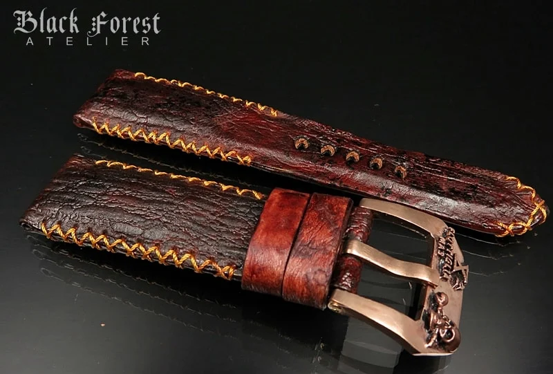 24mm/22mm Padded Handmade Toad/Frog Skin Strap Tribal Stitching DE456 – image 3