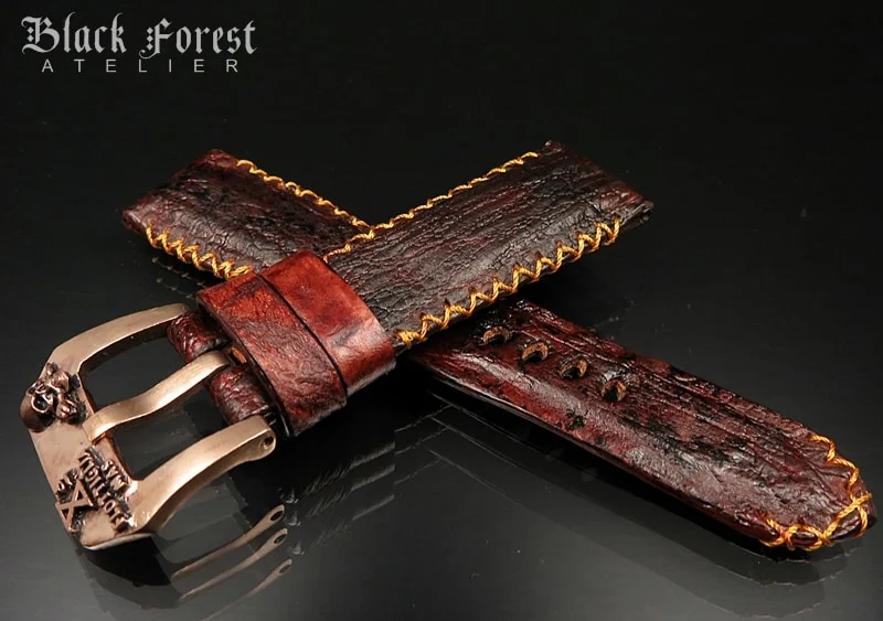 24mm/22mm Padded Handmade Toad/Frog Skin Strap Tribal Stitching DE456