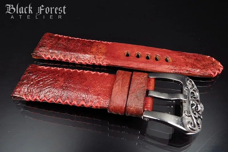 24mm/22mm Padded Handmade Toad/Frog Skin Strap Tribal Stitching DE457 – image 3