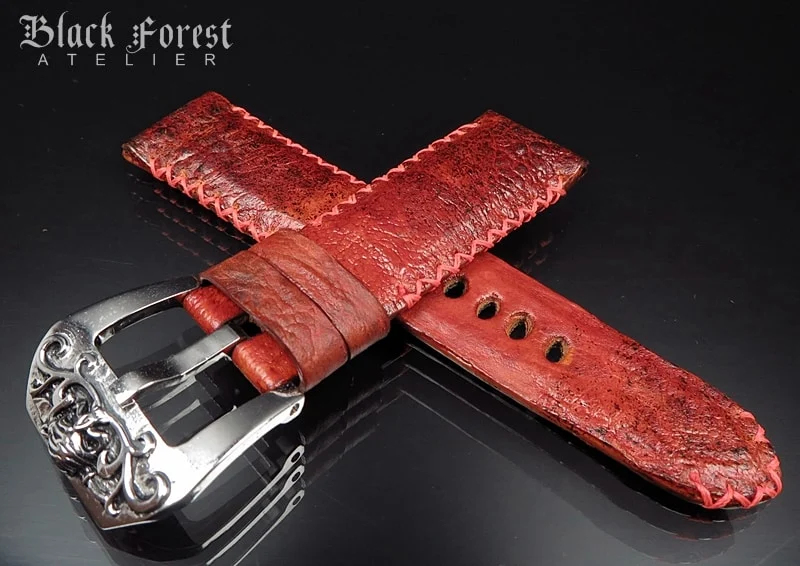 24mm/22mm Padded Handmade Toad/Frog Skin Strap Tribal Stitching DE457