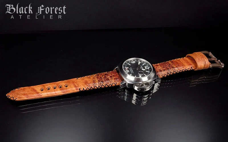 24mm/22mm Padded Handmade Toad/Frog Skin Strap Tribal Stitching DE458 – image 4