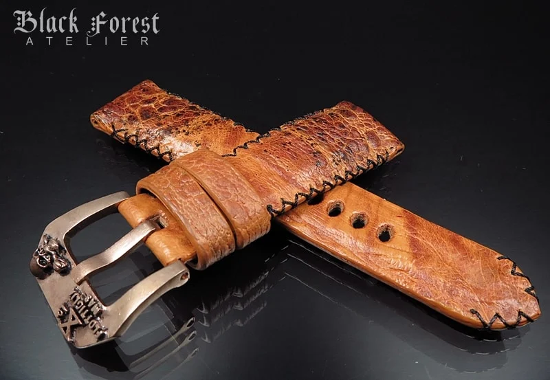 24mm/22mm Padded Handmade Toad/Frog Skin Strap Tribal Stitching DE458