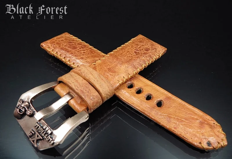 24mm/22mm Padded Handmade Toad/Frog Skin Strap Tribal Stitching DE459