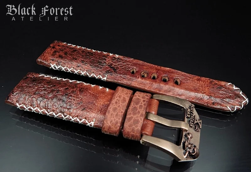 24mm/22mm Padded Handmade Toad/Frog Skin Strap Tribal Stitching DE460 – image 3