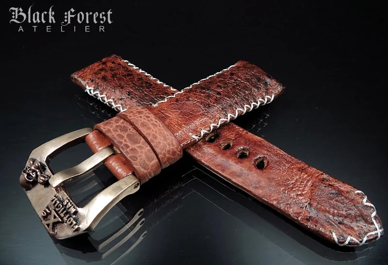 24mm/22mm Padded Handmade Toad/Frog Skin Strap Tribal Stitching DE460