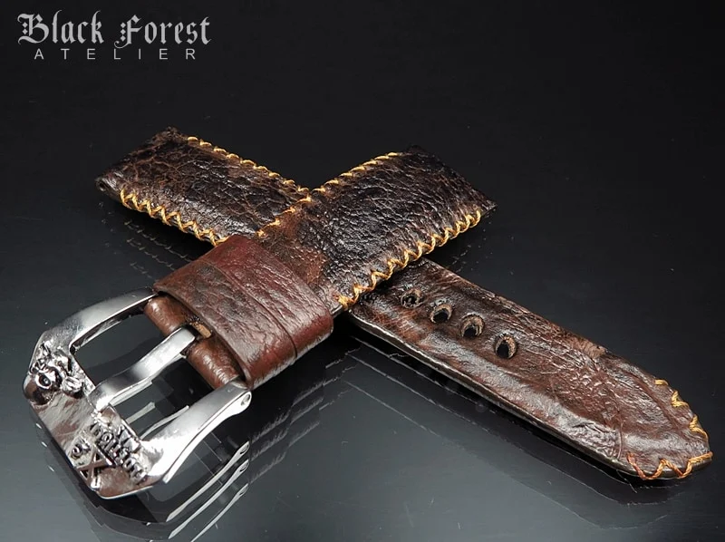 24mm/22mm Padded Handmade Toad/Frog Skin Strap Tribal Stitching DE461