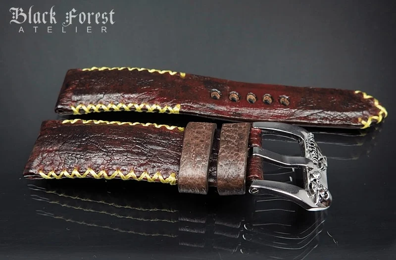 Gepolstertes handgefertigtes Uhrenarmband 24mm/22mm aus Kröten-/Froschleder mit Tribal-Naht DE463 – Bild 3