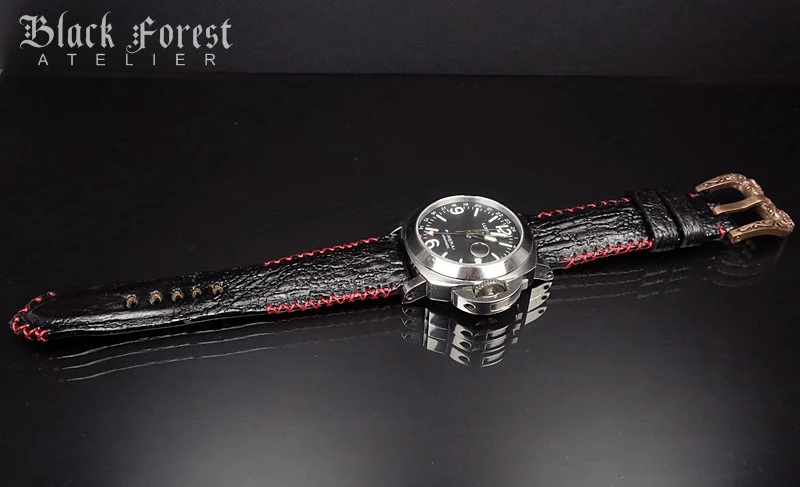 Gepolstertes handgefertigtes Uhrenarmband 24mm/22mm aus Kröten-/Froschleder mit Tribal-Naht DE464 – Bild 4