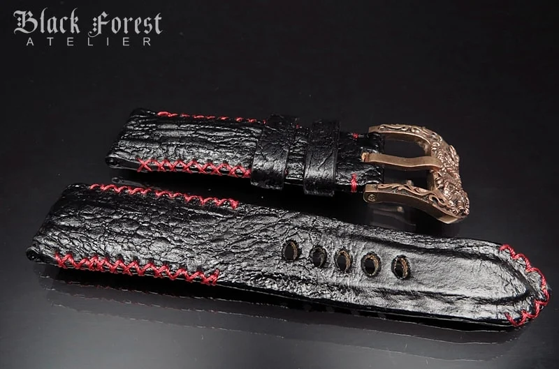 Gepolstertes handgefertigtes Uhrenarmband 24mm/22mm aus Kröten-/Froschleder mit Tribal-Naht DE464 – Bild 3