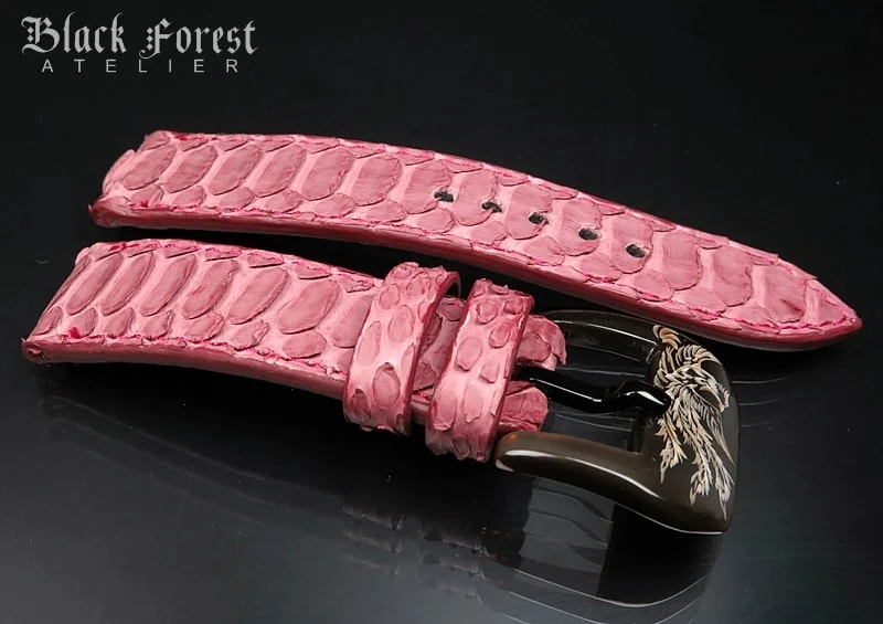 24mm/24mm Handmade Natural Color Real Python Skin Watch Strap DT342 – image 3