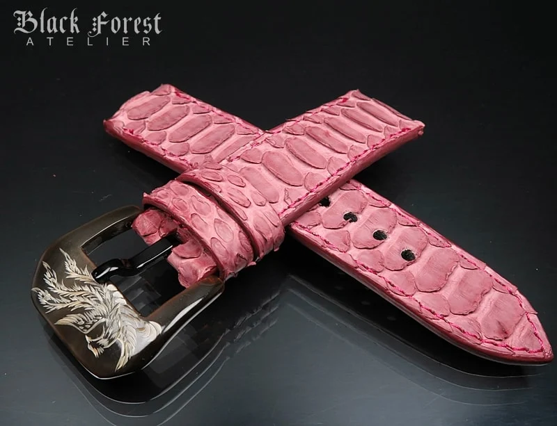 24mm/24mm Handmade Natural Color Real Python Skin Watch Strap DT342