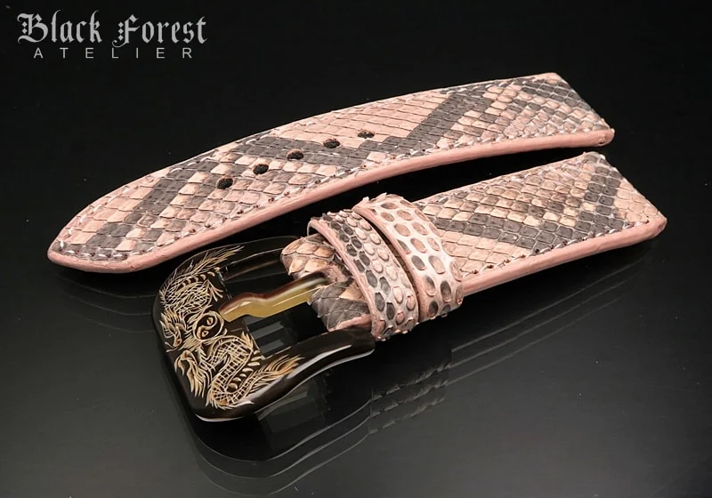 24mm/24mm Handmade Natural Color Real Python Skin Watch Strap DT345 – image 2
