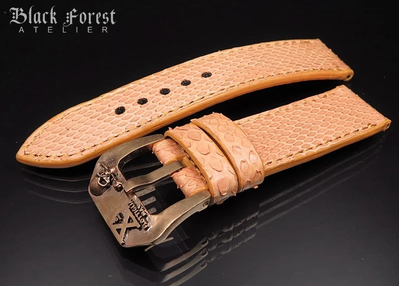 24mm/24mm Handmade Natural Color Real Python Skin Watch Strap DT346 – image 2