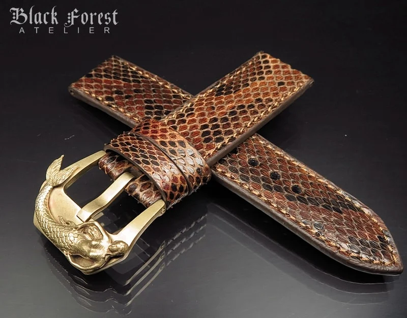24mm/24mm Handmade Natural Color Real Python Skin Watch Strap DT348
