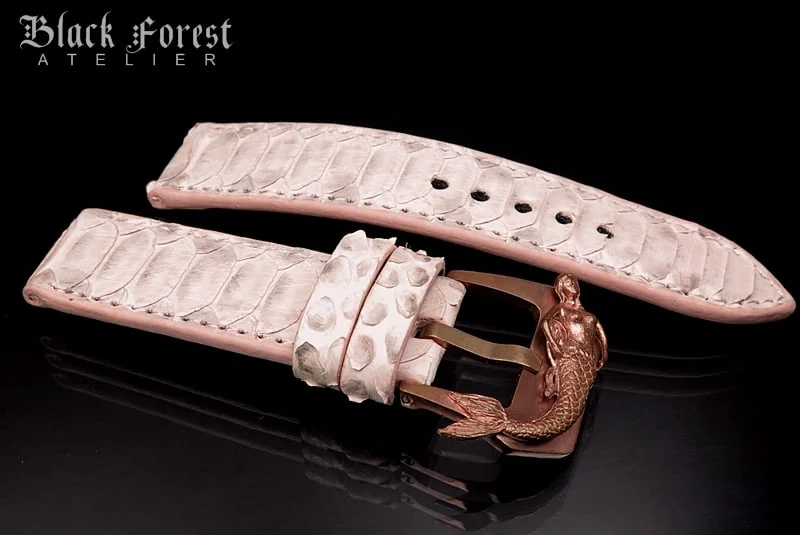 24mm/24mm Handmade Natural Color Real Python Skin Watch Strap DT350 – image 3