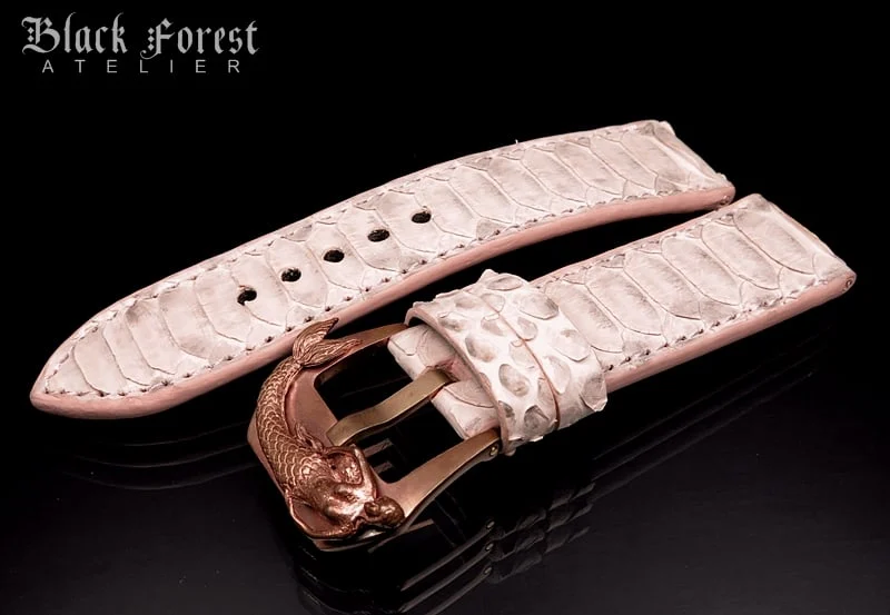 24mm/24mm Handmade Natural Color Real Python Skin Watch Strap DT350 – image 2