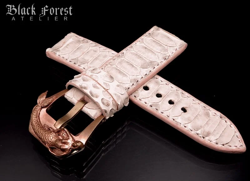 24mm/24mm Handmade Natural Color Real Python Skin Watch Strap DT350