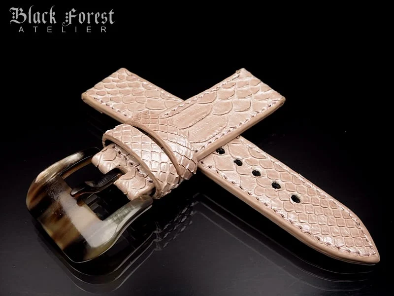 24mm/24mm Handmade Natural Color Real Python Skin Watch Strap DT351