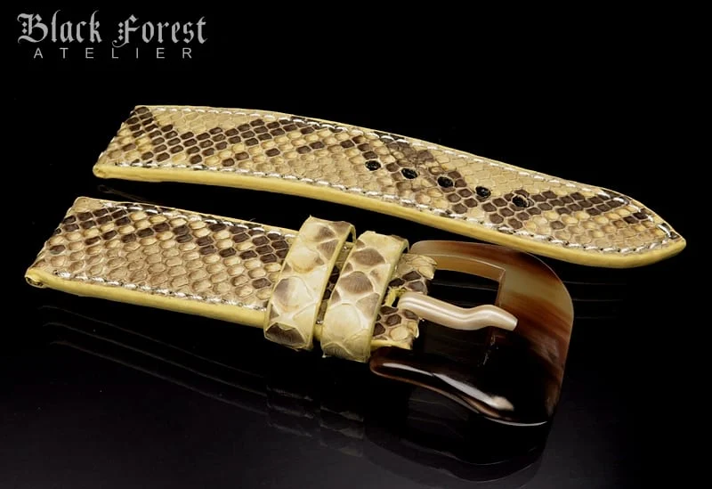 24mm/24mm Handmade Natural Color Real Python Skin Watch Strap DT353 – image 3
