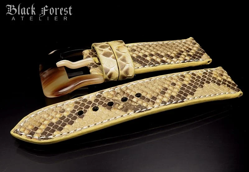 24mm/24mm Handmade Natural Color Real Python Skin Watch Strap DT353 – image 2