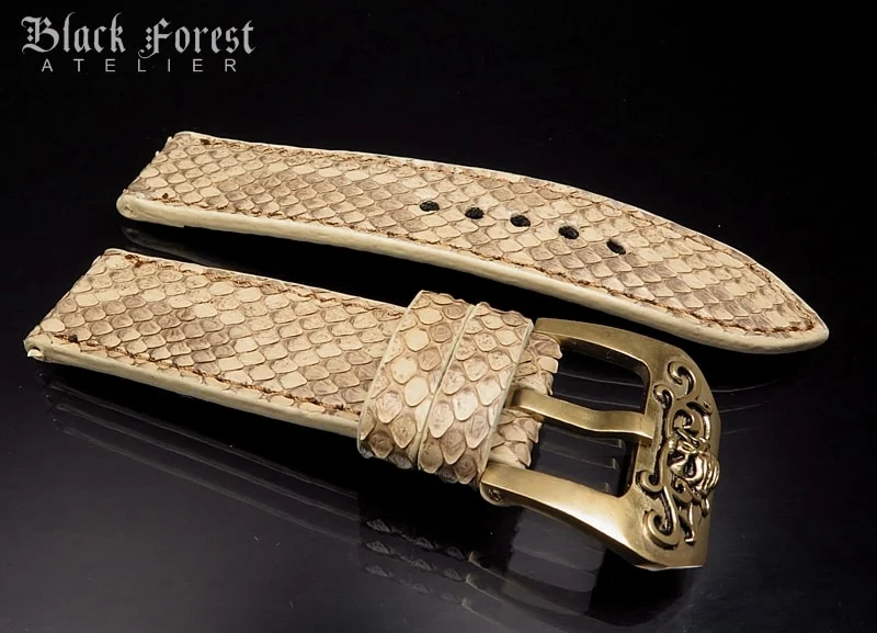 24mm/24mm Handmade Natural Color Real Python Skin Watch Strap DT354 – image 3
