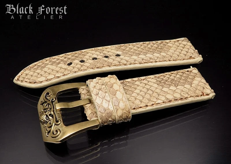 24mm/24mm Handmade Natural Color Real Python Skin Watch Strap DT354 – image 2