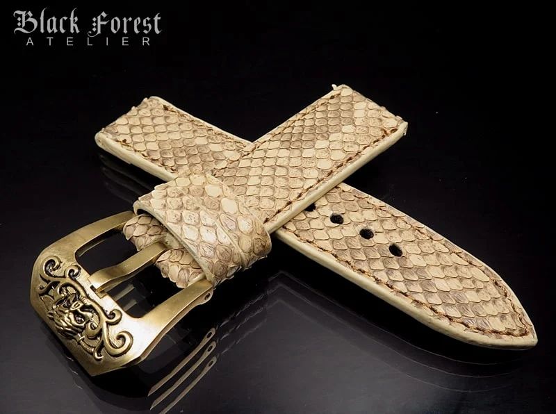 24mm/24mm Handmade Natural Color Real Python Skin Watch Strap DT354