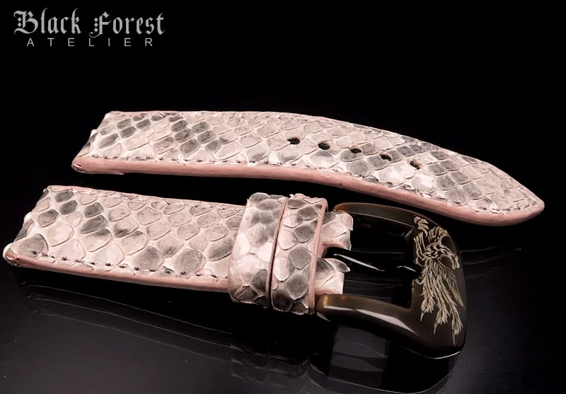 24mm/24mm Handmade Natural Color Real Python Skin Watch Strap DT355 – image 3