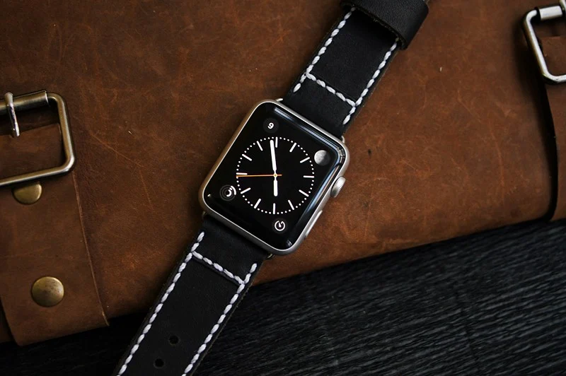 AWBF45-D123-WHITE handgefertigt Vintage Leder Uhrenarmband incl. Lugs Adapter für Apple Watch 1 und 2 (oder Apple Watch Sport) 42mm oder 38mm