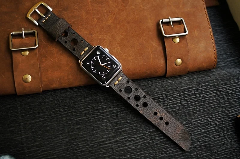 AWBF56-D2-GOLD handgefertigt Vintage Leder Uhrenarmband incl. Lugs Adapter für Apple Watch 1 und 2 (oder Apple Watch Sport) 42mm oder 38mm