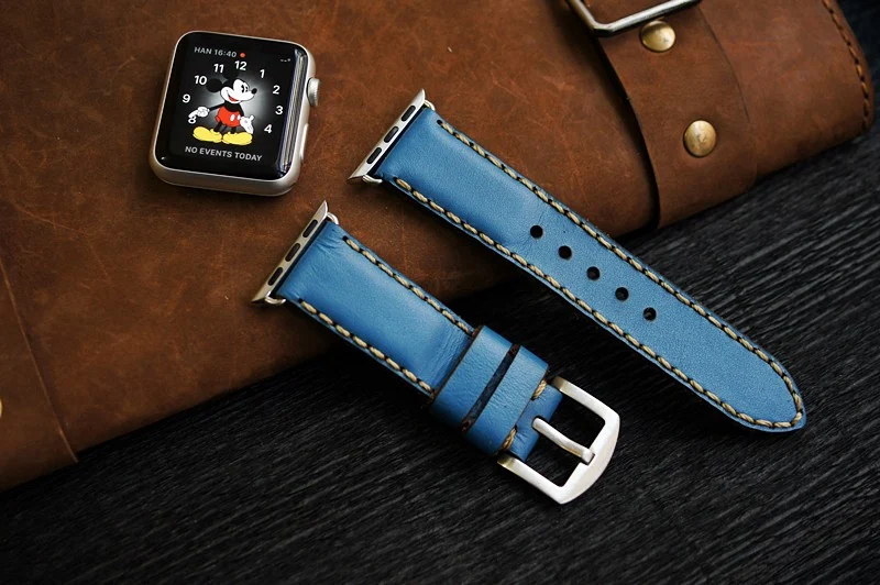 AWBF90-D90 -GOLD handgefertigt Vintage Leder Uhrenarmband incl. Lugs Adapter für Apple Watch 1 und 2 (oder Apple Watch Sport) 42mm oder 38mm