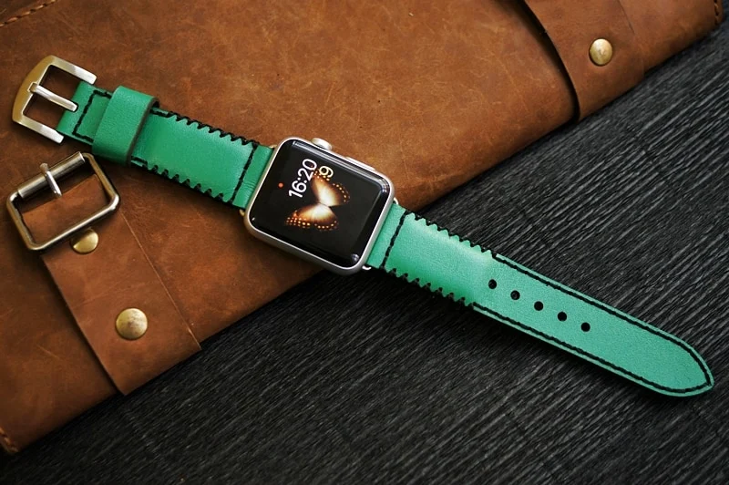 AWBF91 -D132-BLACK handgefertigt Vintage Leder Uhrenarmband incl. Lugs Adapter für Apple Watch 1 und 2 (oder Apple Watch Sport) 42mm oder 38mm