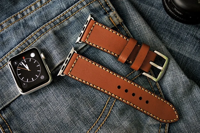 AWBF04-D60-GOLD handgefertigt Vintage Leder Uhrenarmband incl. Lugs Adapter für Apple Watch 1 und 2 (oder Apple Watch Sport) 42mm oder 38mm