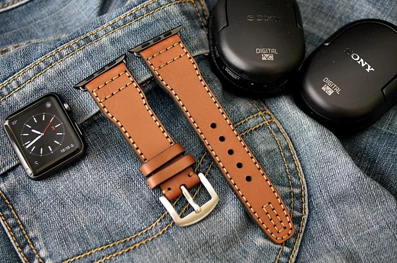 AWBF52-D60 handgefertigt Vintage Leder Uhrenarmband incl. Lugs Adapter für Apple Watch (oder Apple Watch Sport) 42mm oder 38mm