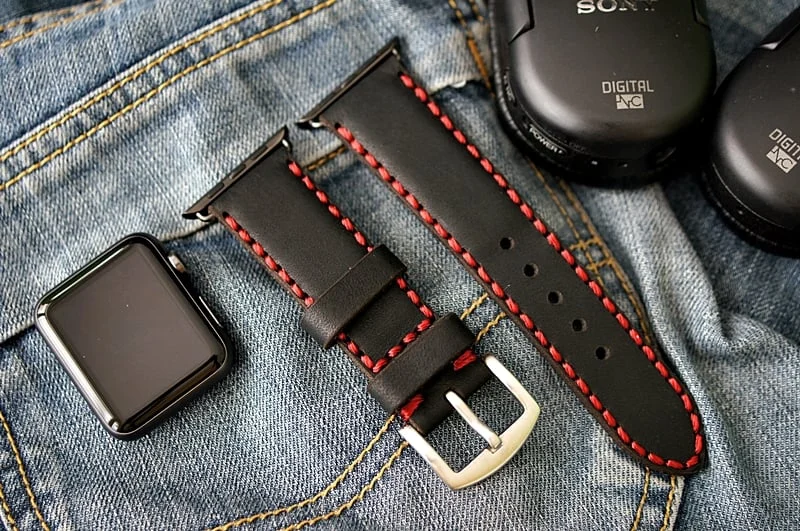 AWBF90-D123 handgefertigt Vintage Leder Uhrenarmband incl. Lugs Adapter für Apple Watch (oder Apple Watch Sport) 42mm oder 38mm