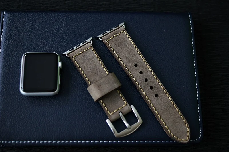 AWBF04- D3-1K-GOLD handgefertigt Vintage Leder Uhrenarmband incl. Lugs Adapter für Apple Watch 1 und 2 (oder Apple Watch Sport) 42mm oder 38mm – Bild 3