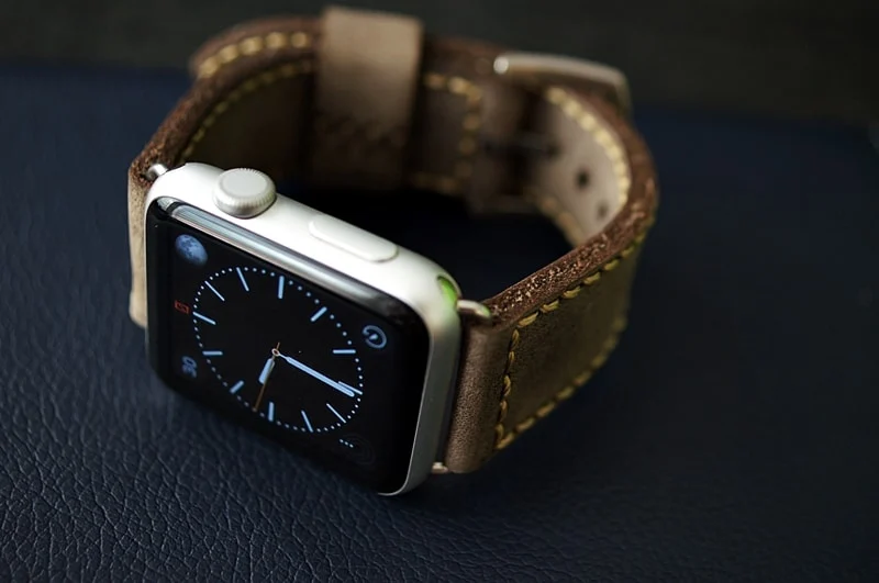 AWBF04- D3-1K-GOLD handgefertigt Vintage Leder Uhrenarmband incl. Lugs Adapter für Apple Watch 1 und 2 (oder Apple Watch Sport) 42mm oder 38mm – Bild 4