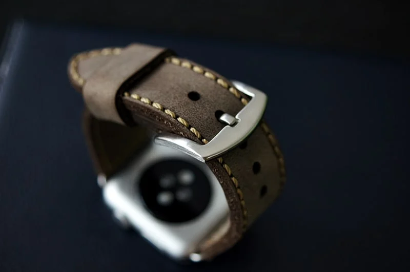 AWBF04- D3-1K-GOLD handgefertigt Vintage Leder Uhrenarmband incl. Lugs Adapter für Apple Watch 1 und 2 (oder Apple Watch Sport) 42mm oder 38mm – Bild 5